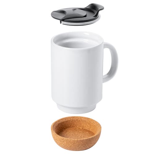 Gibson Home Modani 2 Piece 16.5 Ounce Stoneware Mug Set With Lid And Cork Base In White