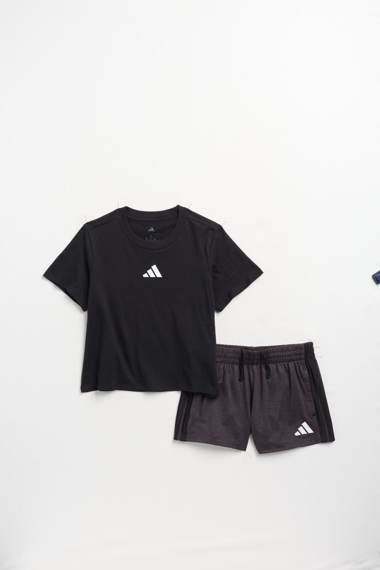 Kids' T-Shirt & Mélange Shorts Set, Main, color, BLACK