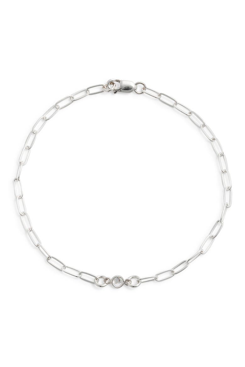 Everly Cubic Zirconia Paperclip Bracelet, Main, color, STERLING SILVER