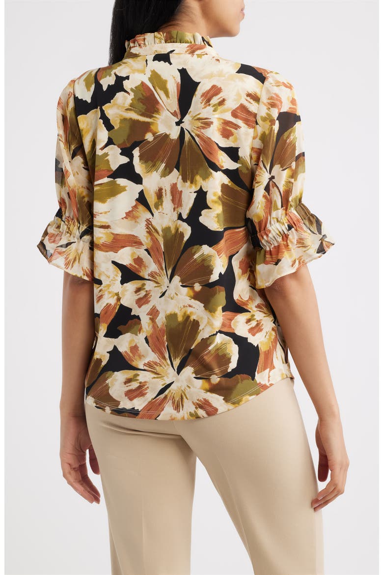 Ruffle Split Neck Top, Alternate, color, ANNE BLACK MULTI