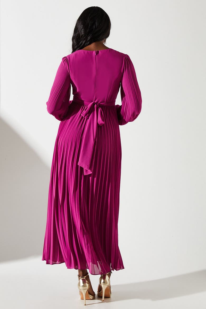 Pleated Wrap Front Dress, Alternate, color, Magenta