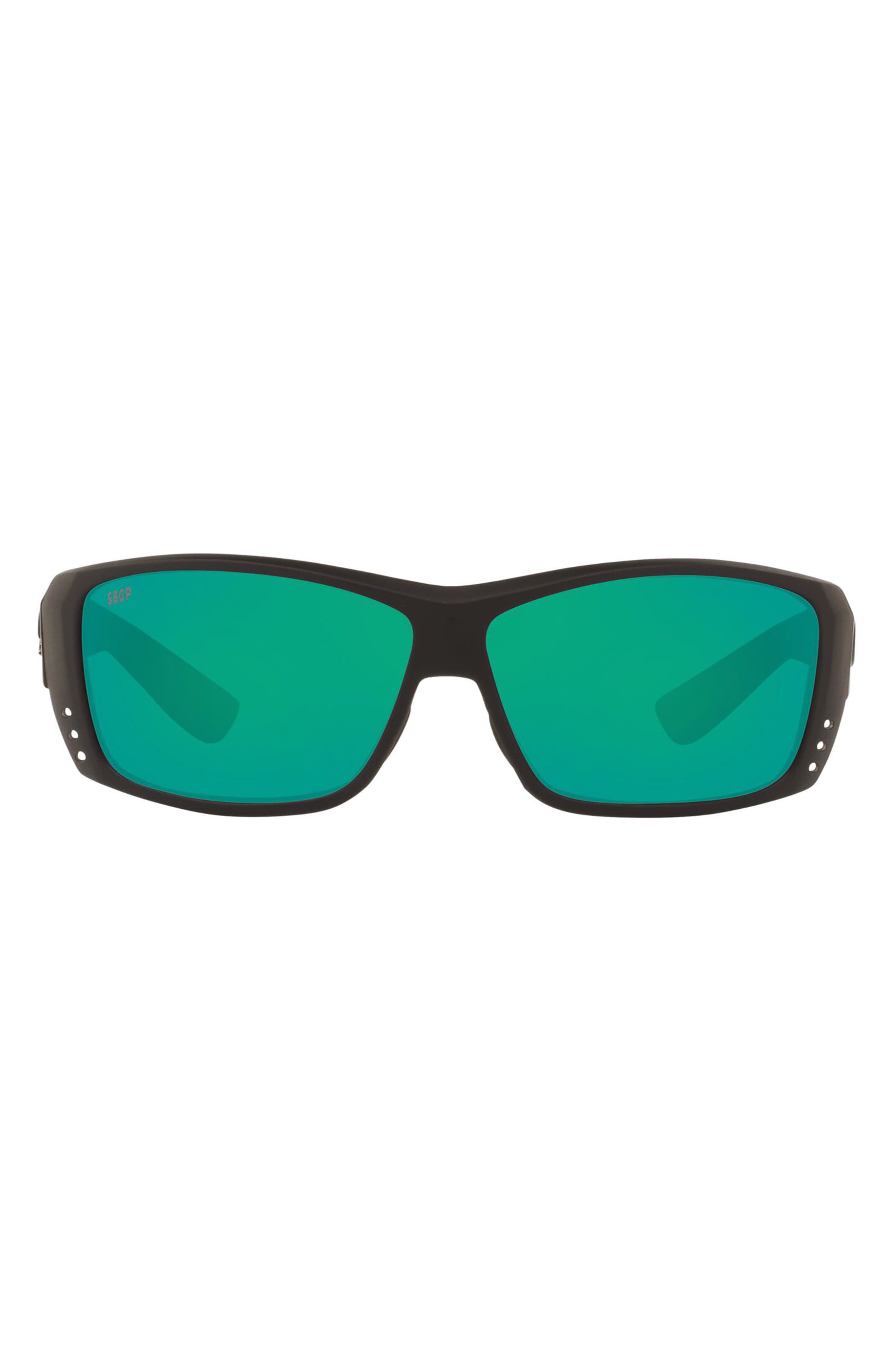 Costa Del Mar 61mm Rectangle Sunglasses in Black Green Polarized Plastic 