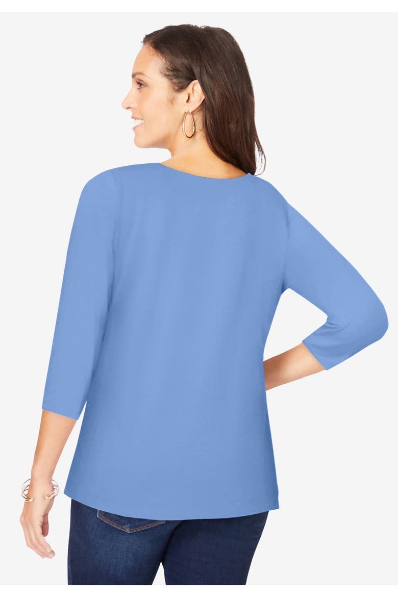 Stretch Cotton Scoop Neck Tee, Alternate, color, FRENCH BLUE