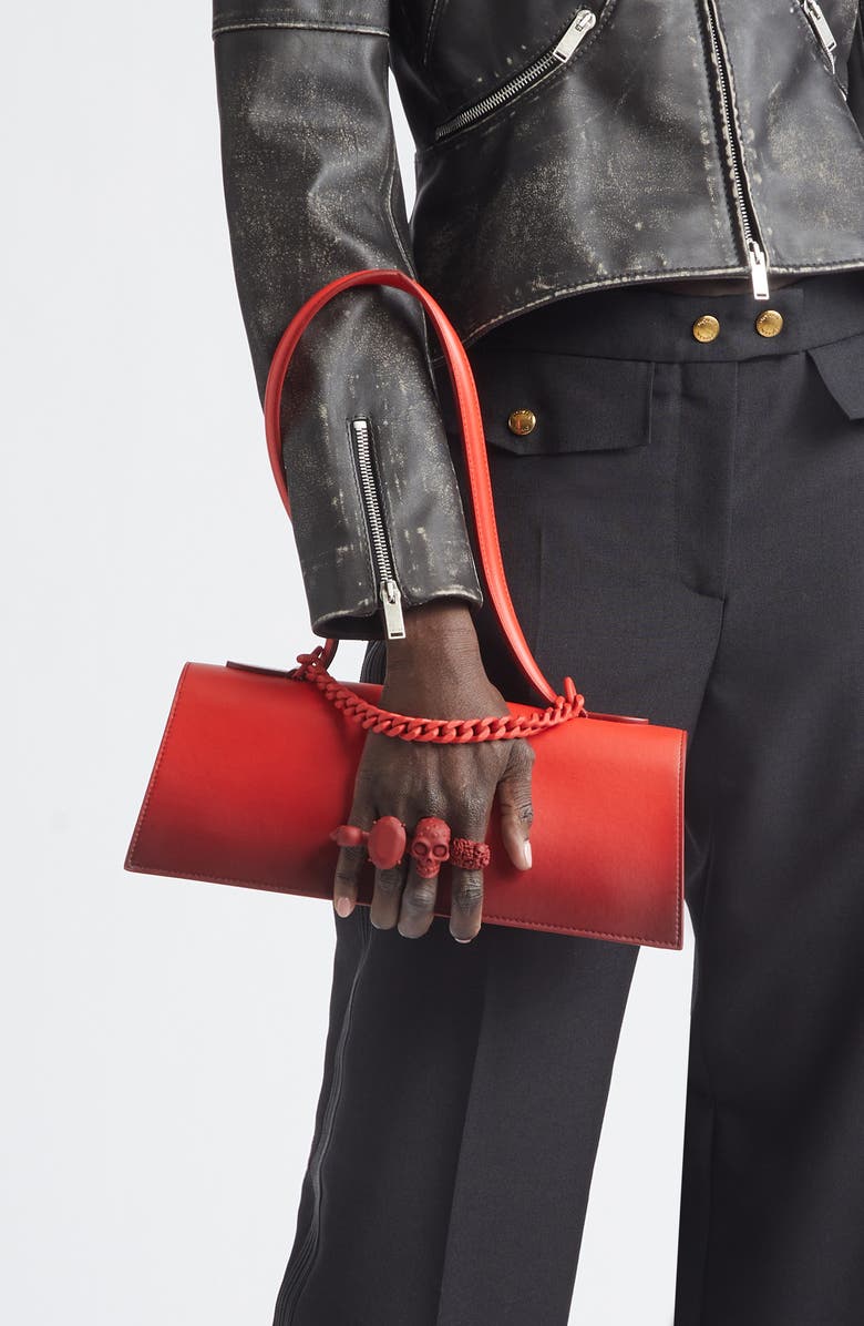 McQueen Jewelled Gradient Leather Top Handle Bag, Alternate, color, Lipstick Red Degrade