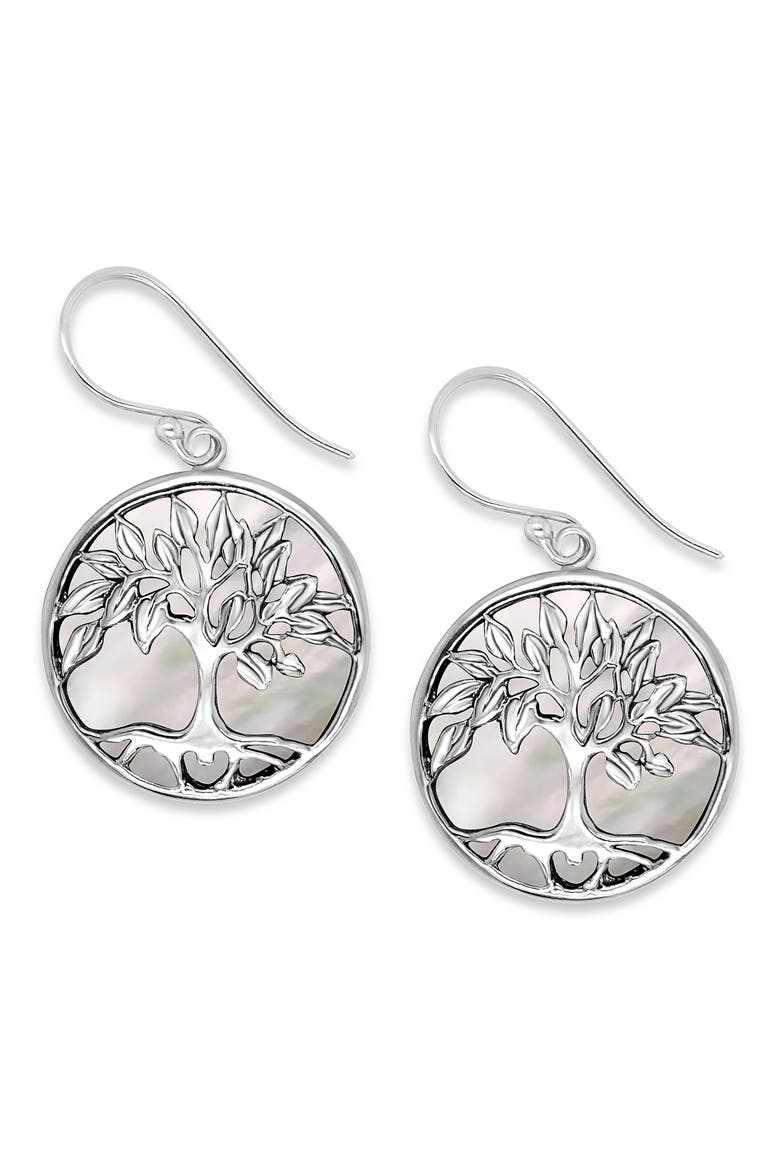 Sterling Silver Tree of Life Drop Earrings, Main, color, WHITE