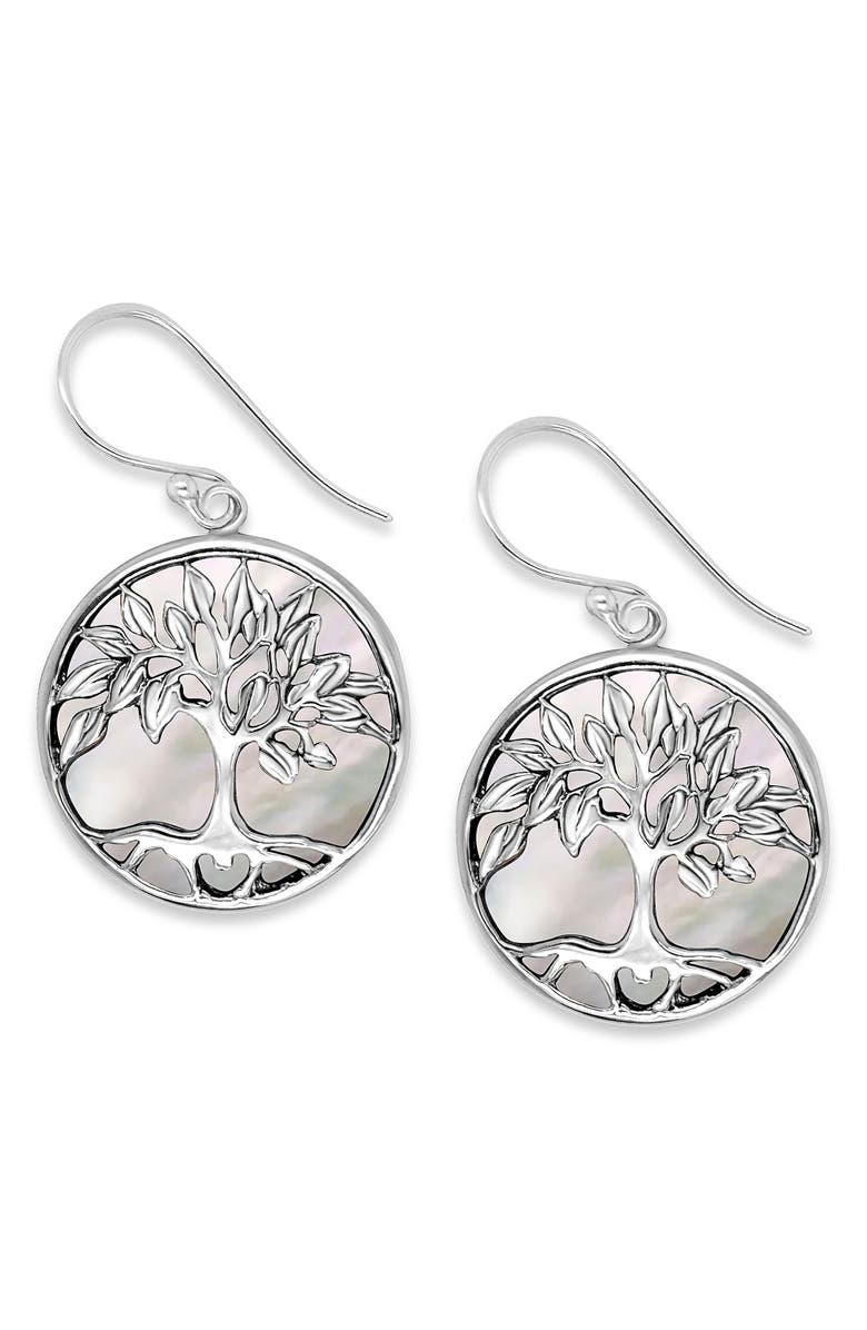 SAMUEL B. Sterling Silver Tree of Life Drop Earrings, Main, color, White