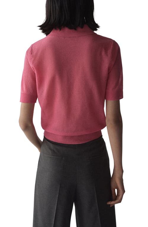 Shop Mango Short Sleeve Polo Sweater In Fuchsia