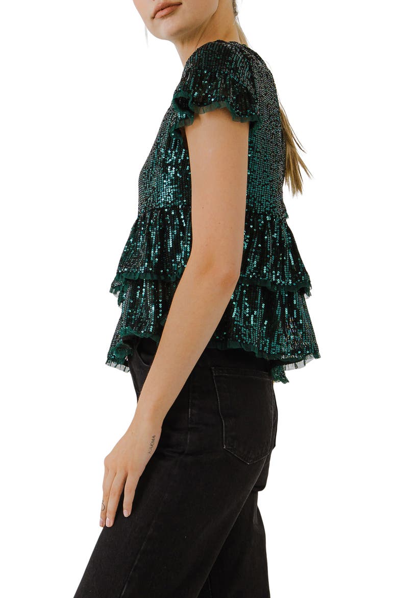 Sequin Babydoll Top, Alternate, color, GREEN