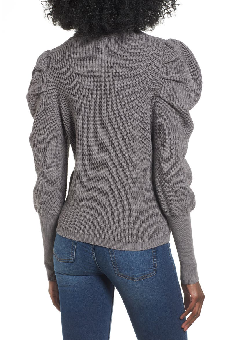 Puff Sleeve Turtleneck Sweater, Alternate, color, GREY DECEMBER