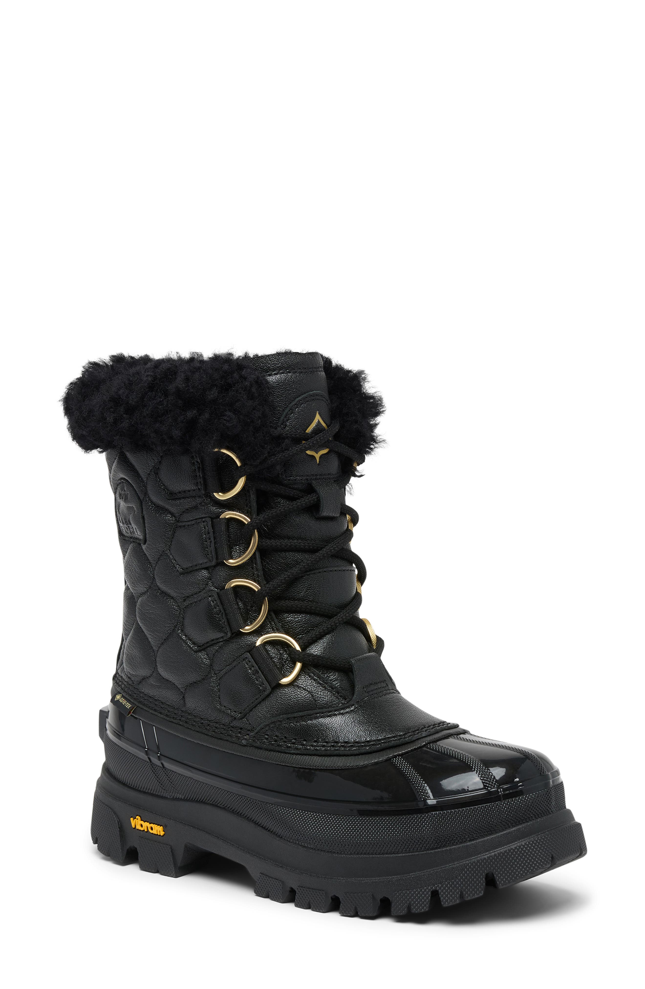 SOREL Caribou Horizon<sup
™</sup
 Quilted Waterproof Boot, Main, color, Black/ True Gold