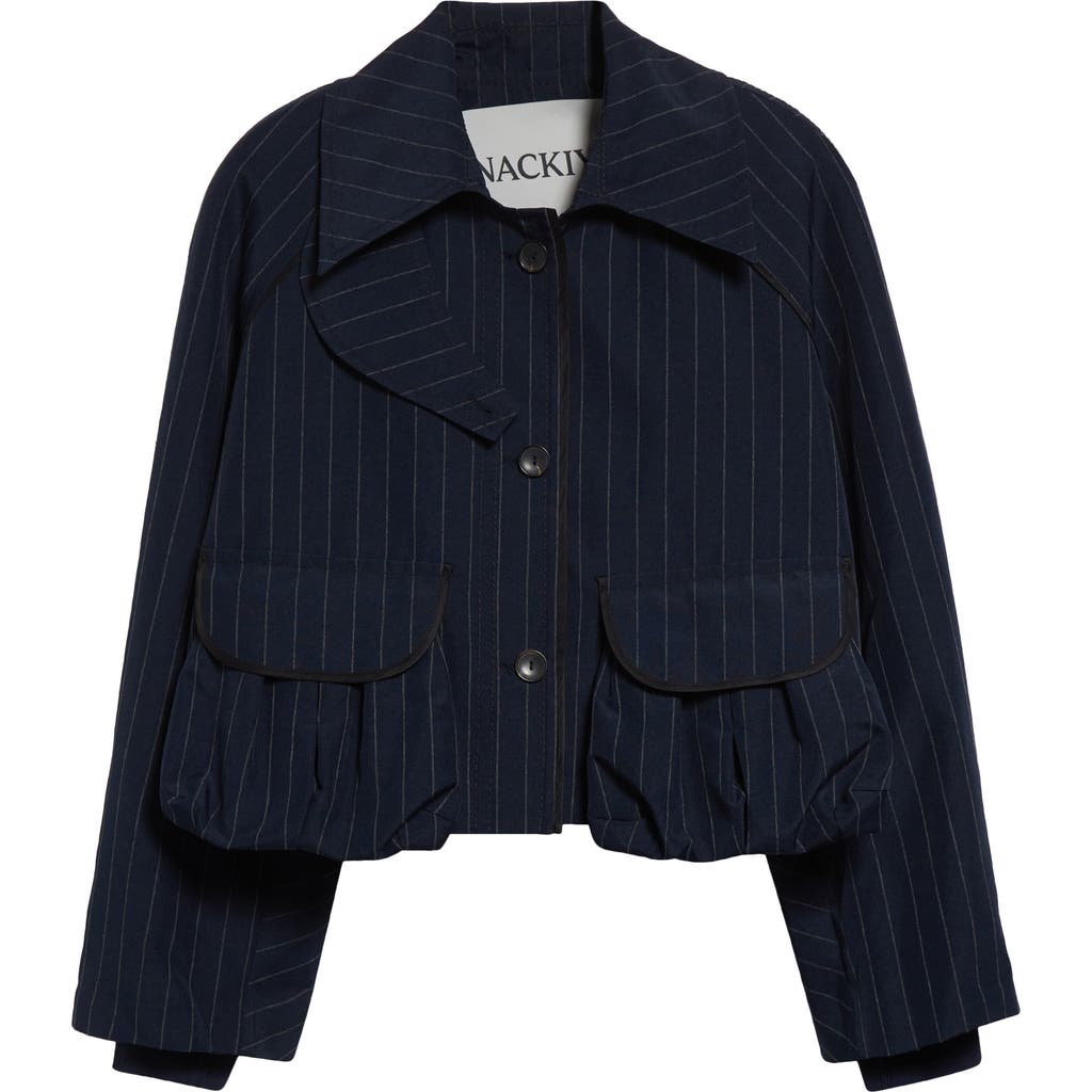 Nackiyé Nackiyè Precious Draped Pocket Crop Jacket In Marine Pinstripe