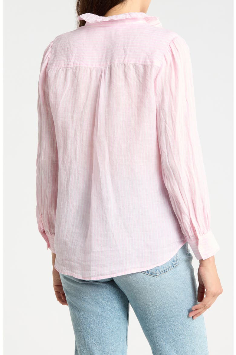 Julian Ruffle Collar Button Front Linen Top, Alternate, color, LIGHT PINK/ WHITE