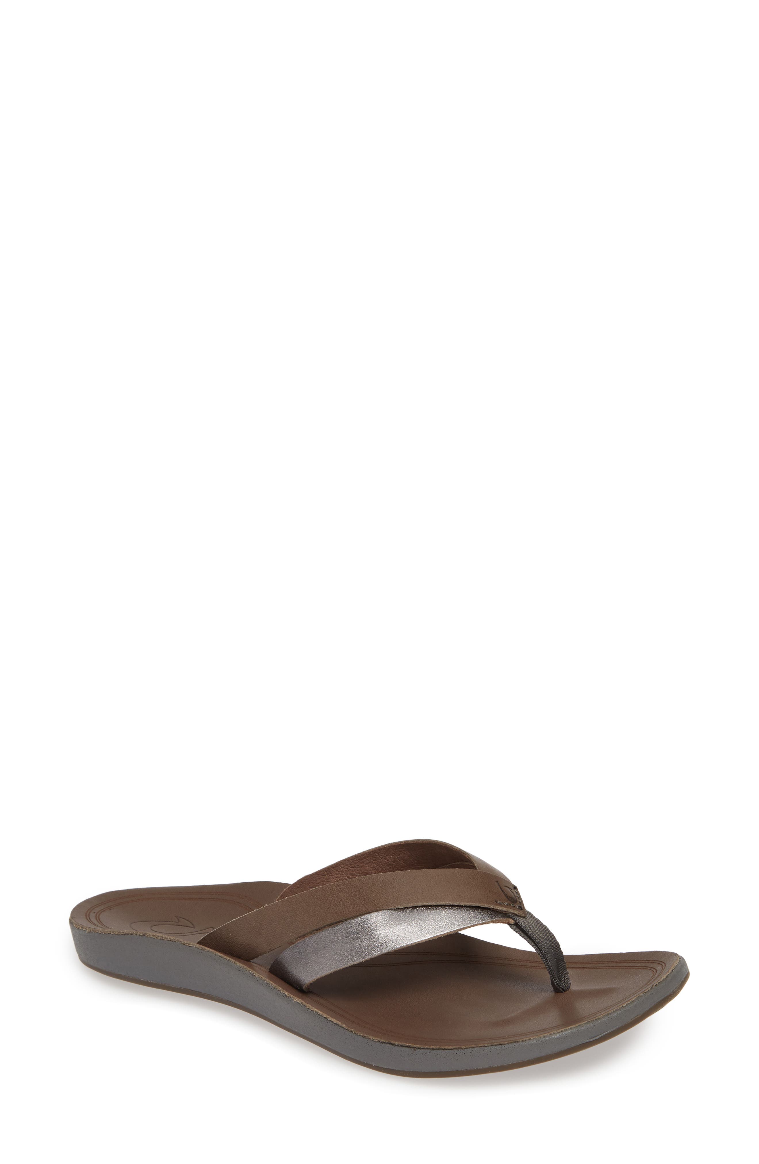Kaekae Flip Flop, Main, color, CHARCOAL/ PEWTER LEATHER