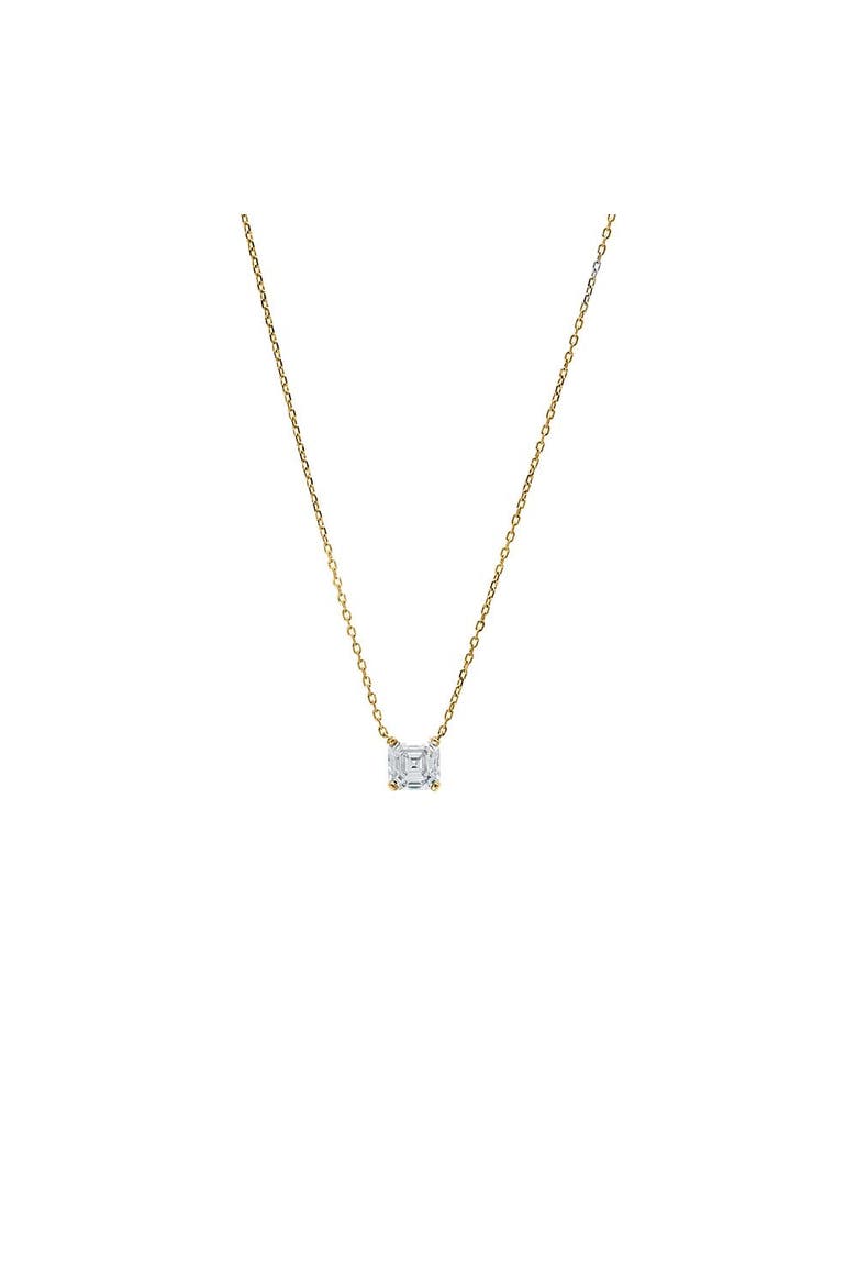 Moissanite Solitaire Round Pendant Necklace, Main, color, Gold