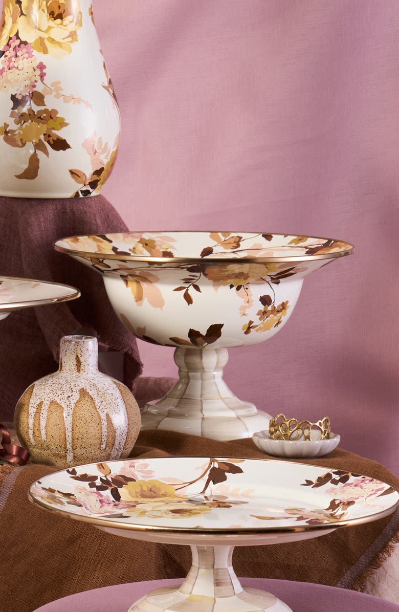 MACKENZIE CHILDS Wild Rose Large Compote Bowl, Alternate, color, White