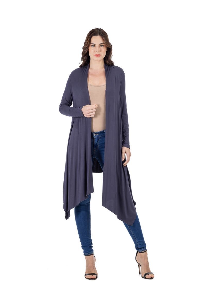 24seven Comfort Apparel Extra Long Open Front Cardigan, Main, color, Charcoal
