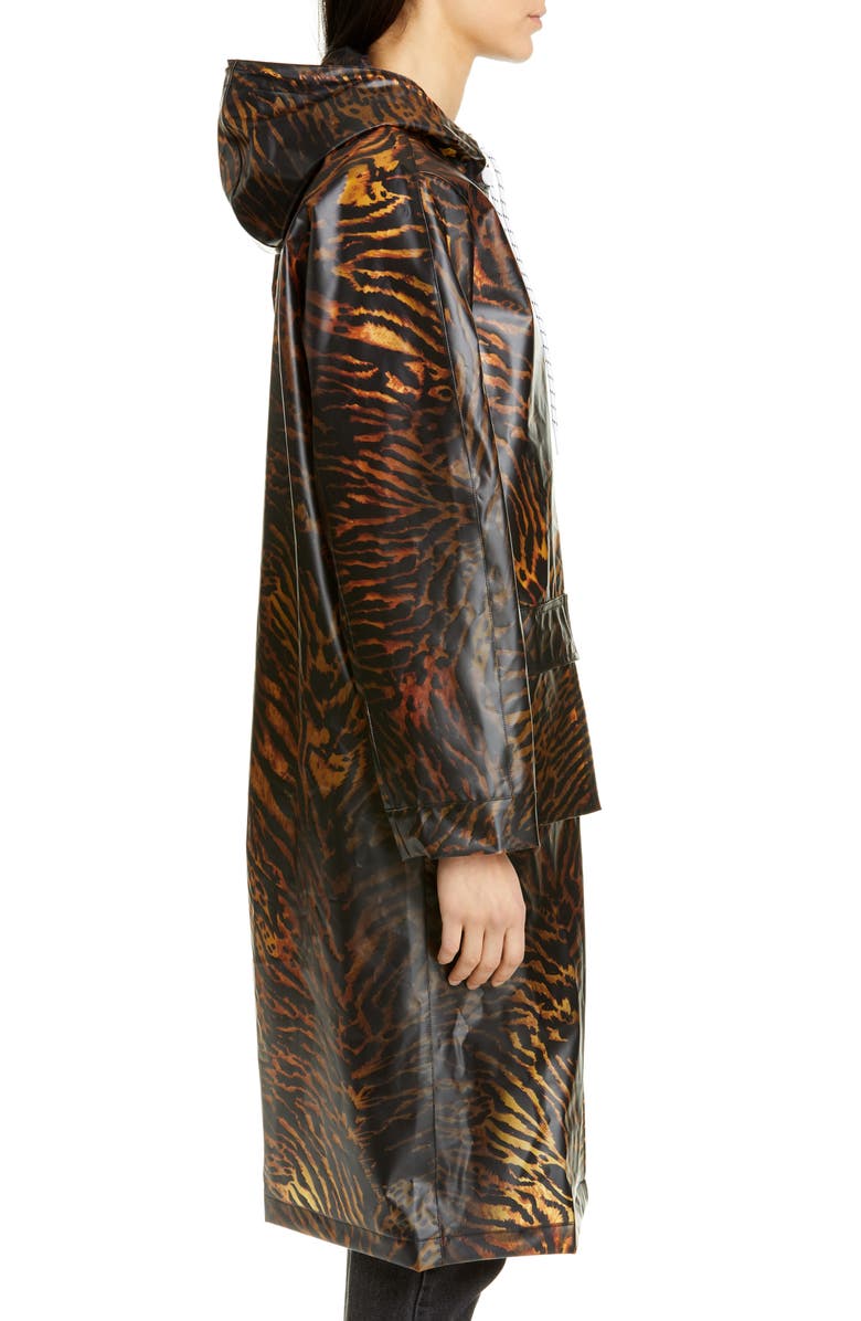 Ganni Tiger Print Water Resistant Biodegradable Raincoat, Alternate, color, 