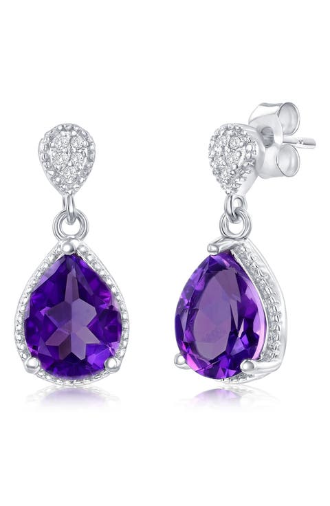 Semiprecious Stone & White Topaz Drop Earrings