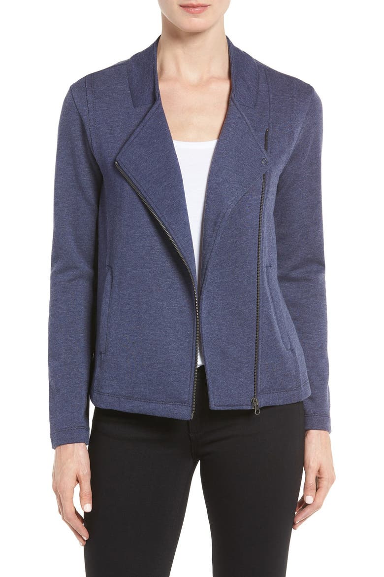 Stripe Moto Jacket, Main, color, HEATHER NAVY PEACOAT