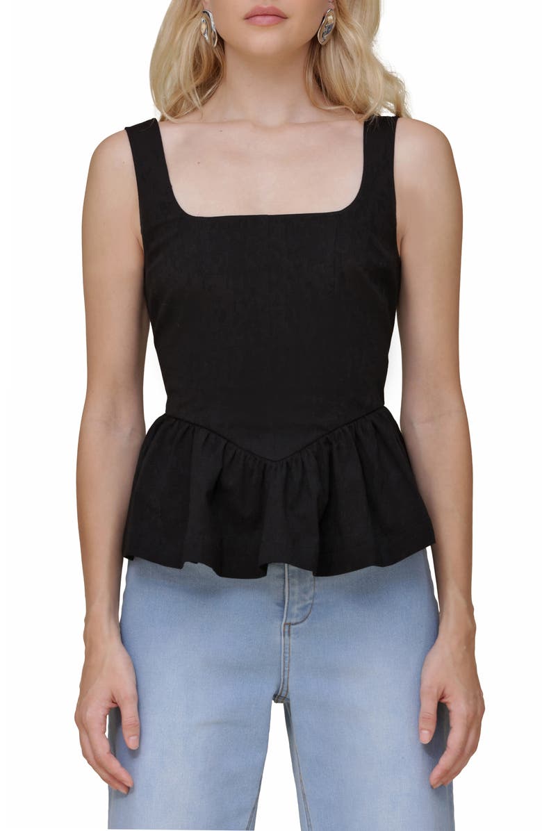 Avec Les Filles Stretch Cotton Peplum Tank, Main, color, 