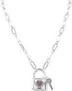 SAMUEL B. Sterling Silver & 18K Gold Garnet Lock & Key Pendant Necklace
