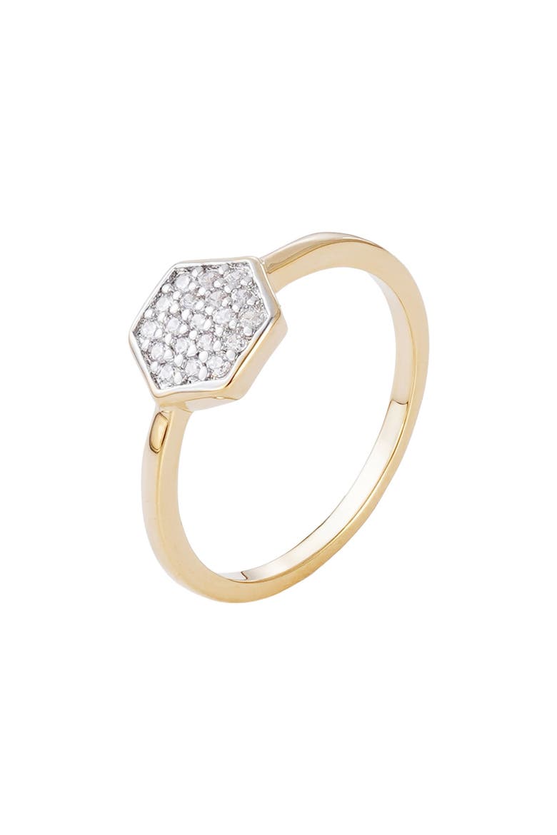 14K Gold Plated Pavé Cubic Zirconia Mini Hexagon Ring, Main, color, GOLD
