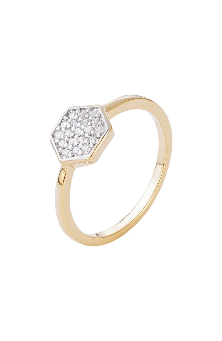 Adornia 14K Gold Plated Pavé Cubic Zirconia Mini Hexagon Ring, Main, color, Gold