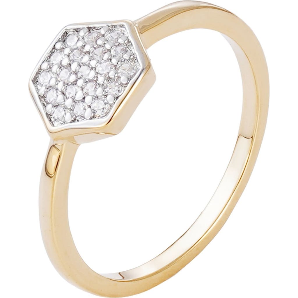 Adornia 14k Gold Plated Pavé Cubic Zirconia Mini Hexagon Ring In Gold