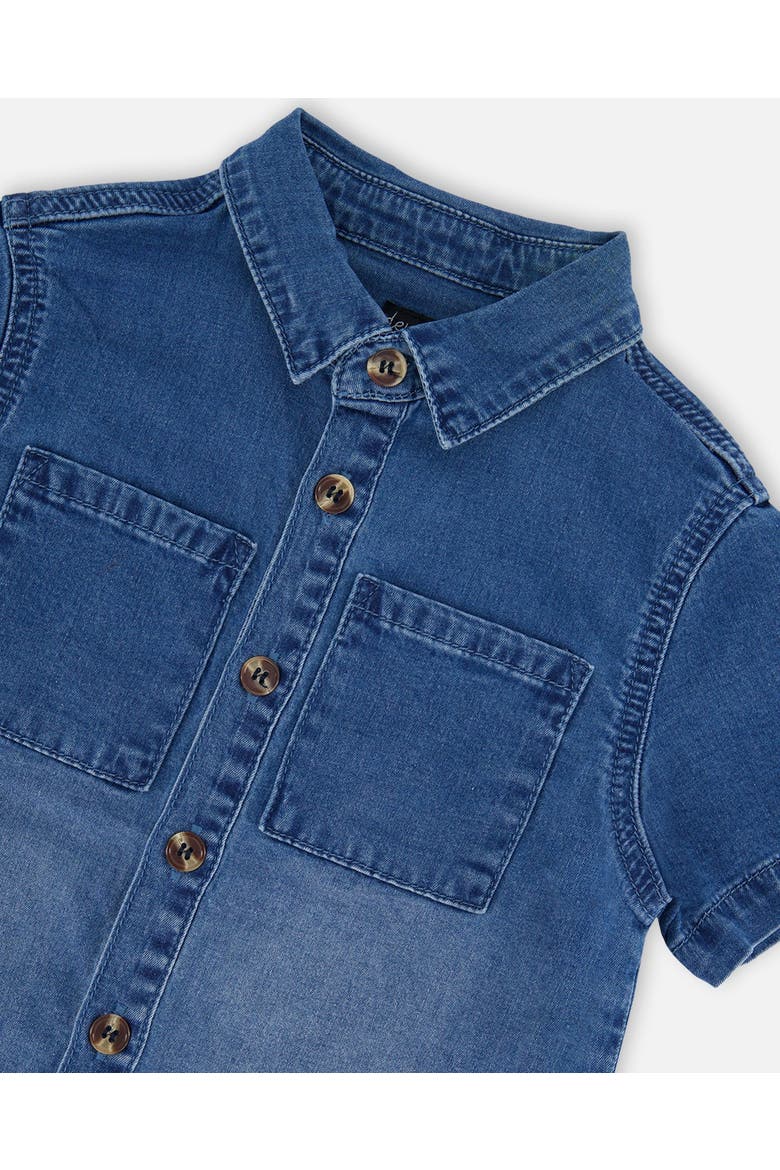 Little Boy's Short Sleeve Button Down Shirt Dark Denim Blue, Alternate, color, Dark Denim Blue
