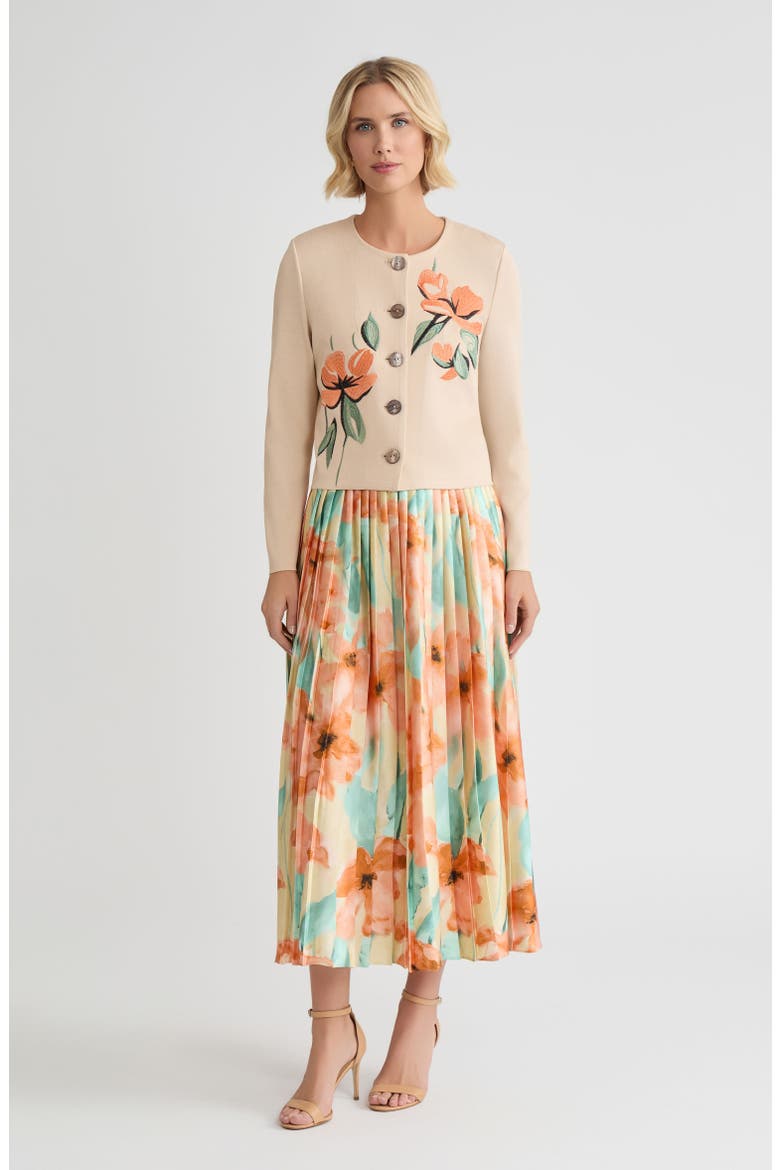 Heritage Floral Embroidered Flat Knit Cardigan, Main, color, Biscotti/Mystic Green