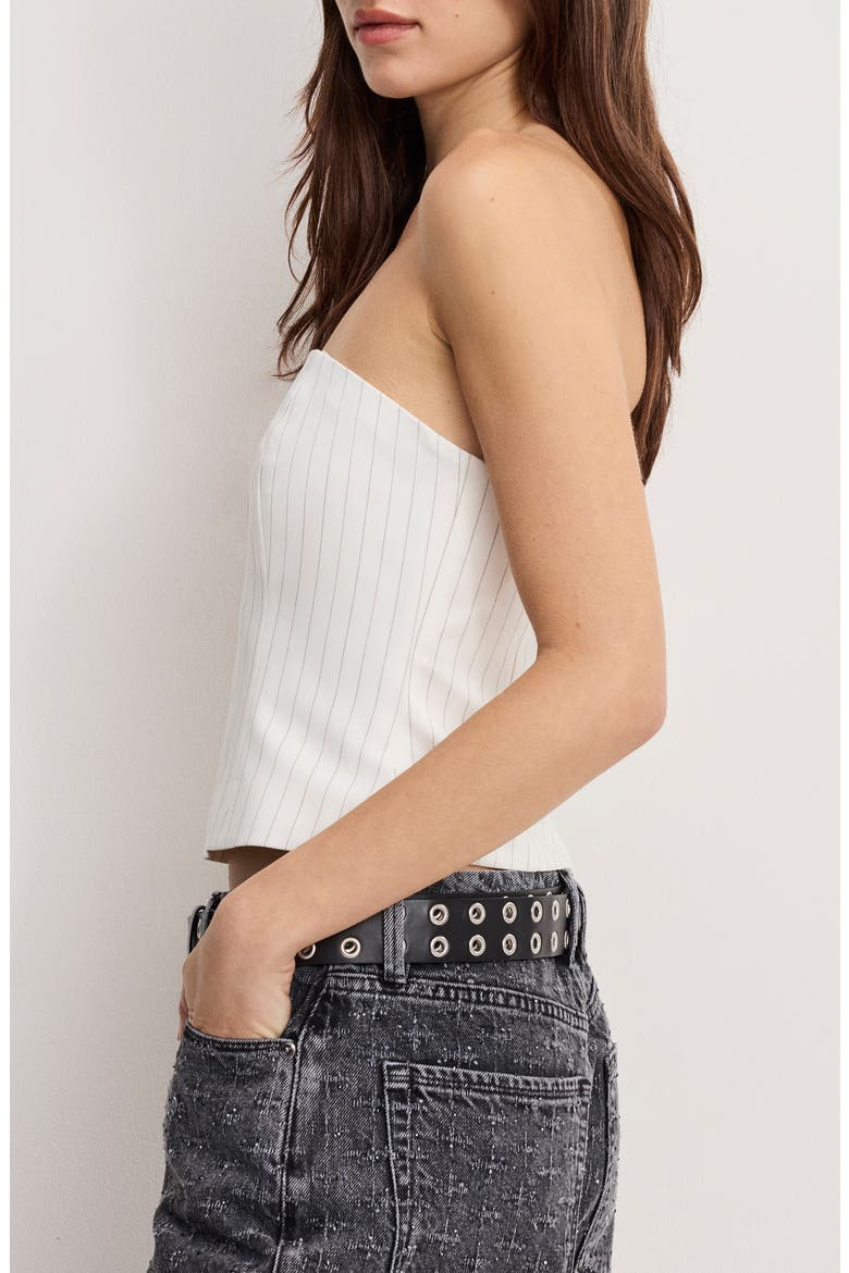 Essential Suiting Strapless Top, Alternate, color, CHESTNUT PIN STRIPE