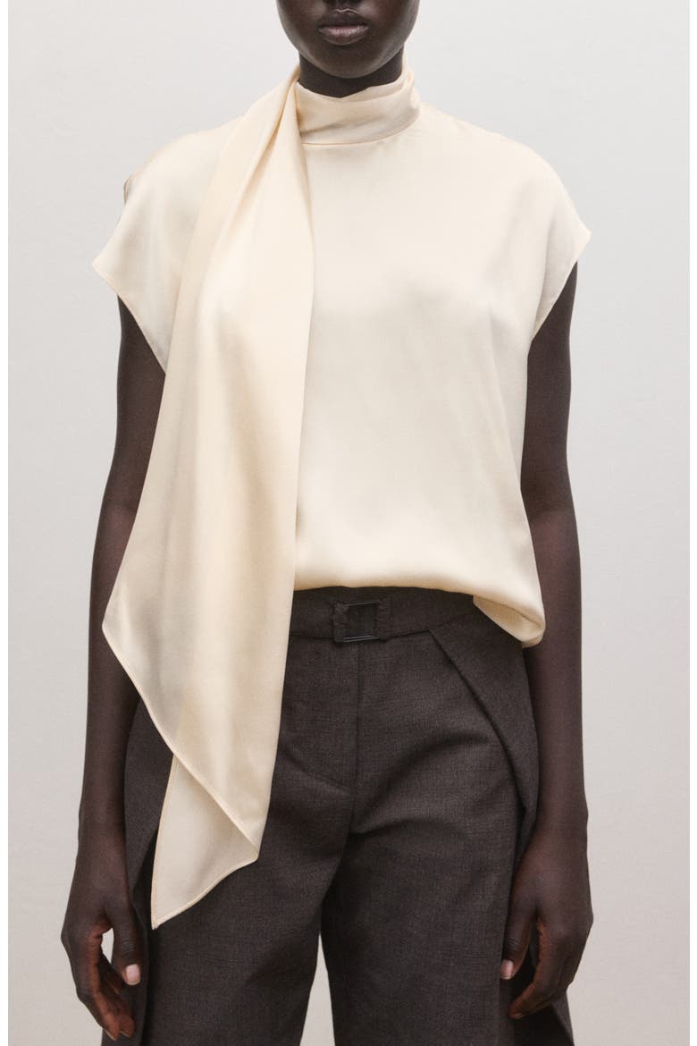Tie Neck Silk Top, Main, color, ECRU