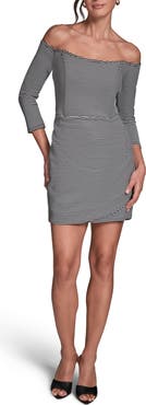 BCBG Stripe Off the Shoulder Sheath Dress