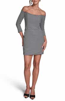 BCBG Stripe Off the Shoulder Sheath Dress