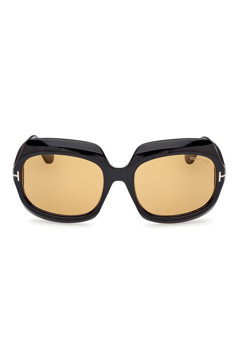 Ren 60mm Geometric Sunglasses, Main, color, SHINY BLACK / BROWN