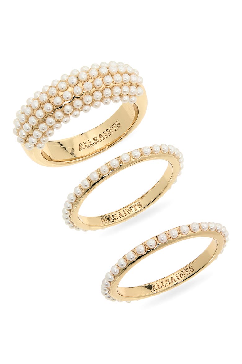 Set of 3 Faux Pearl Assorted Rings, Main, color, GOLD