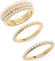 AllSaints Set of 3 Faux Pearl Assorted Rings