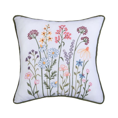 Botanical Garden Embroidered Throw Pillow, 12" x 12"