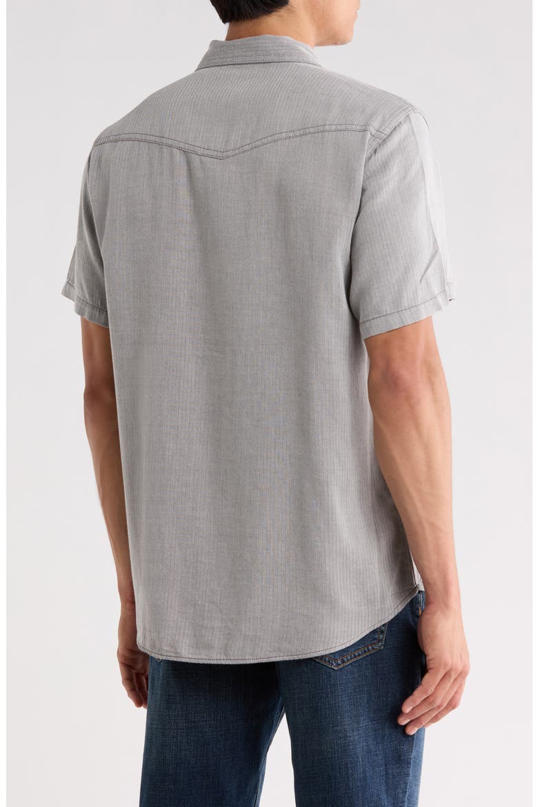 Herringbone Short Sleeve Western Shirt, Alternate, color, JET BLACK
