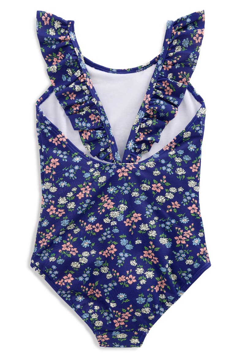 Kids' Hallie Frill Strap One-Piece Swimsuit, Alternate, color, SAPPHIRE BLUE MEADOW FLORAL