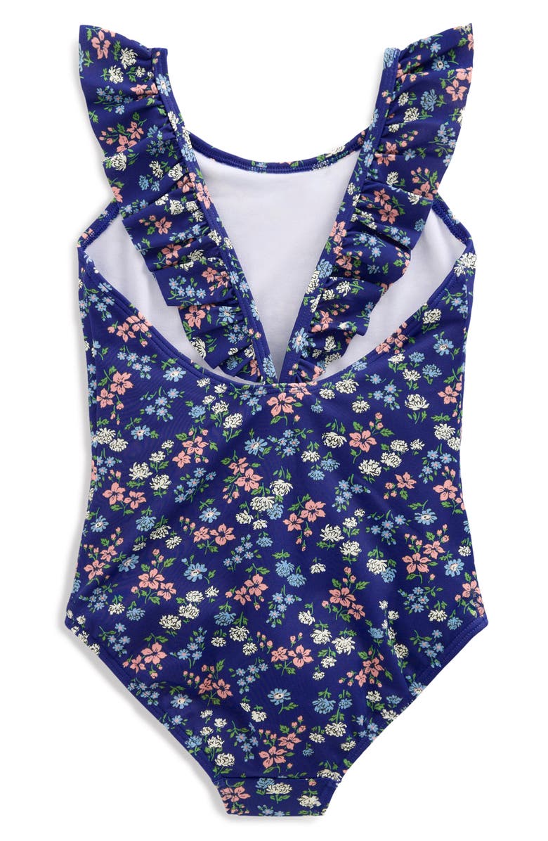 Mini Boden Kids' Hallie Frill Strap One-Piece Swimsuit, Alternate, color, Sapphire Blue Meadow Floral