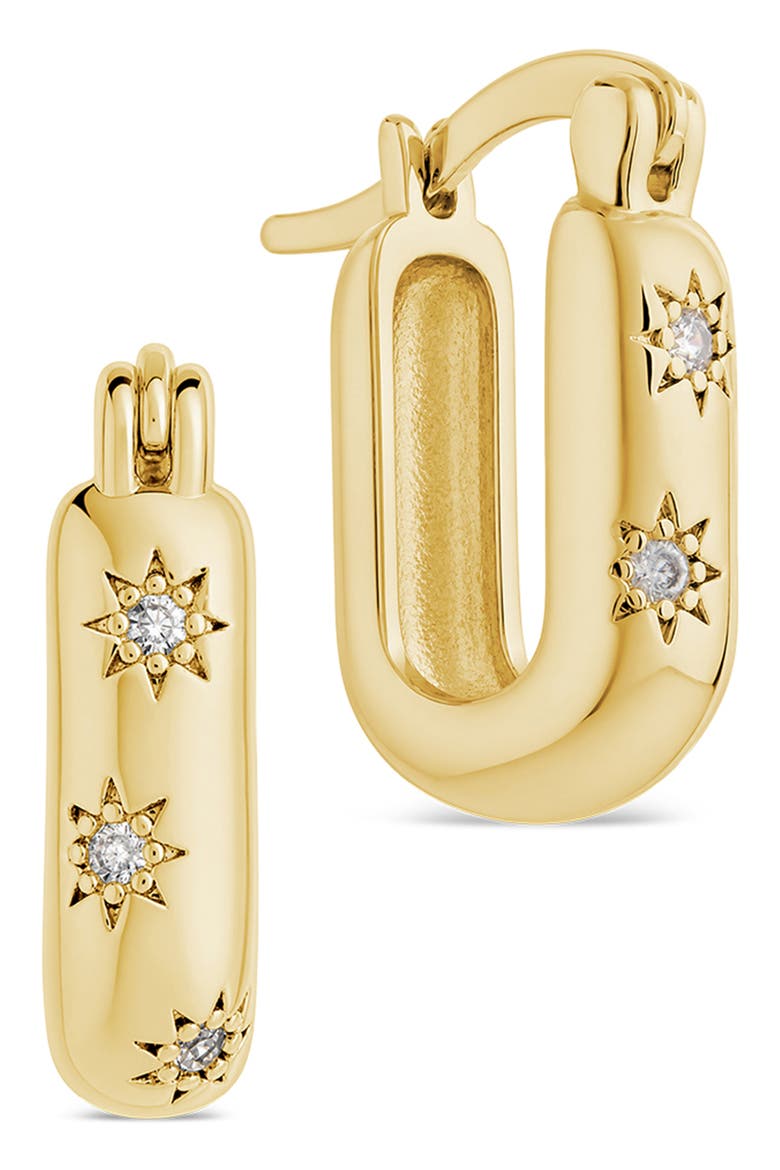Bold Cubic Zirconia Rectangular Hoop Earrings, Main, color, GOLD