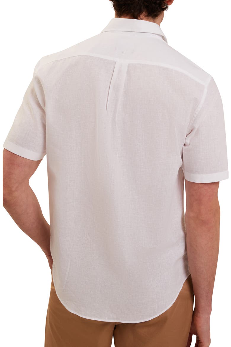 Wryte Regular Fit Short Sleeve Slub Linen & Cotton Button-Up Shirt, Alternate, color, WHITE