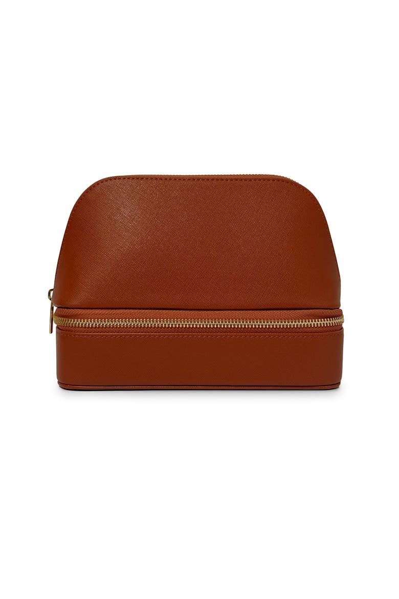 Jetsetter - The Curved Cosmetic Bag with Jewelry Organizer in Brown, Main, color, Brown