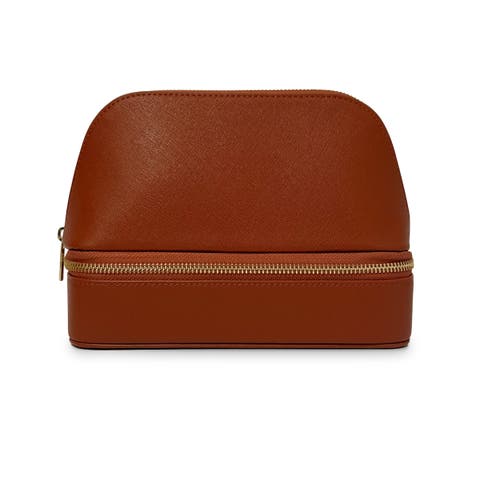 Jetsetter - The Curved Cosmetic Bag with Jewelry Organizer in Brown