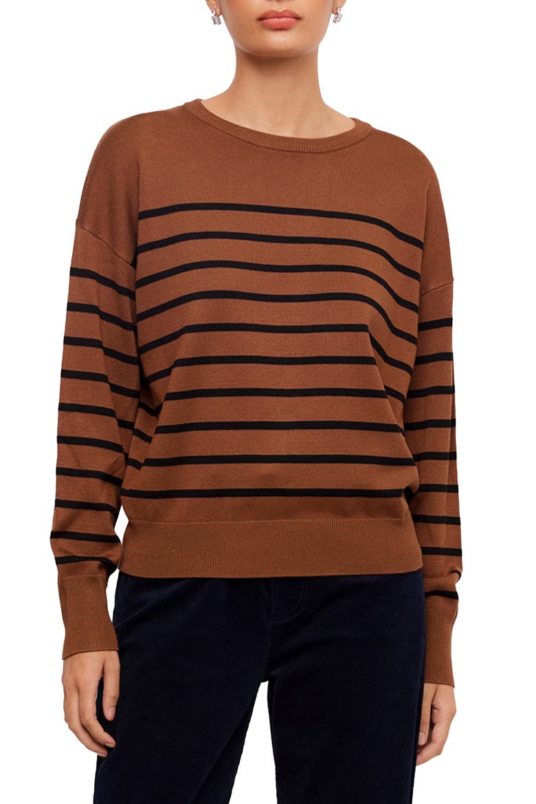 Stripe Crewneck Sweater, Main, color, MOCHA