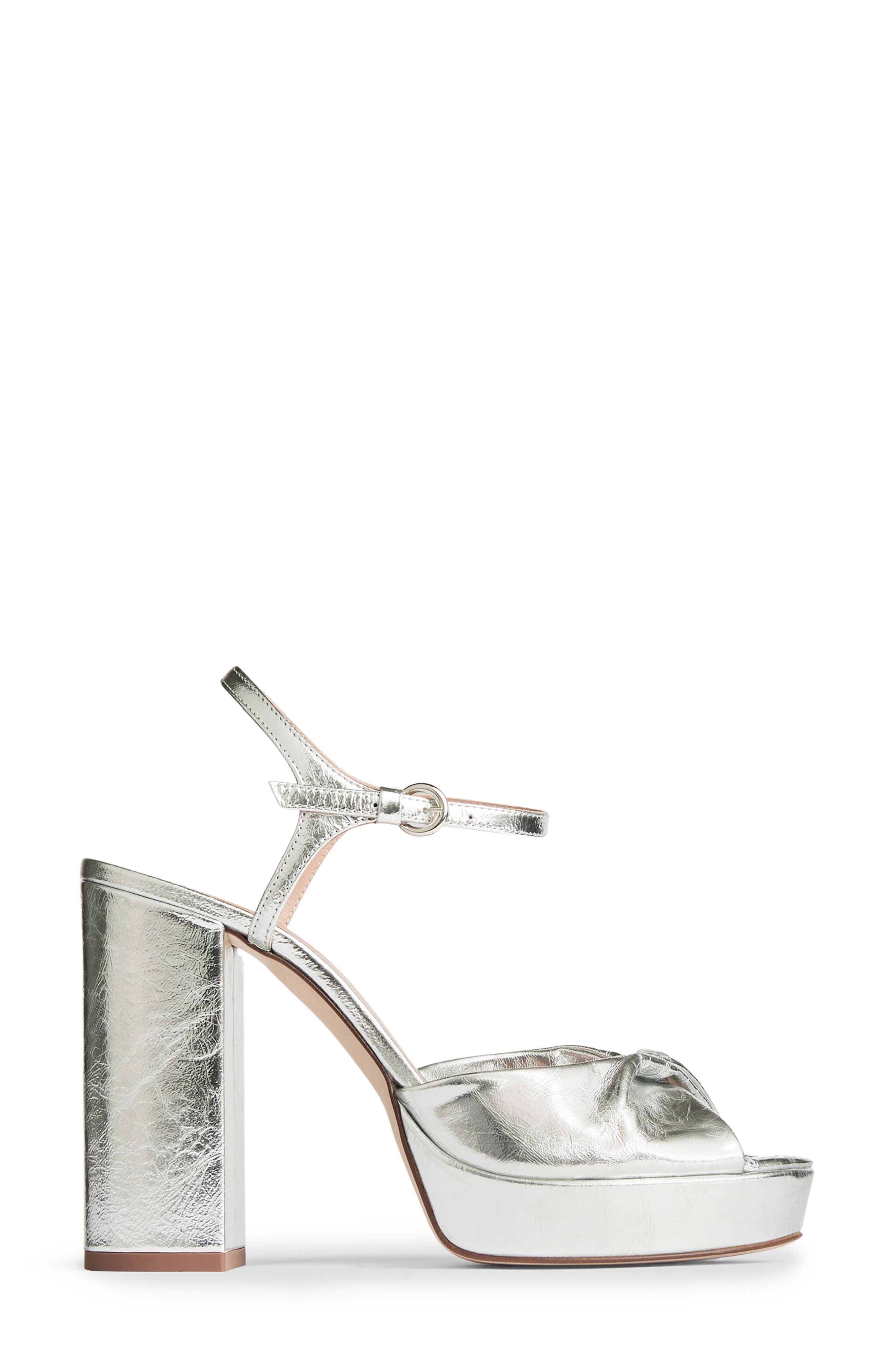 LK Bennett Rosa Twist Front Platform Ankle Strap Sandal, Alternate, color, Metallic Silver