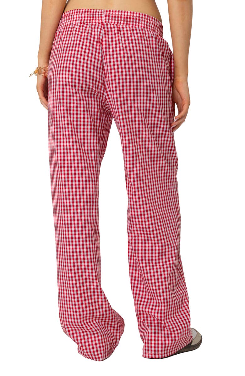 EDIKTED Taya Gingham Low Rise Drawstring Pants, Alternate, color, Red
