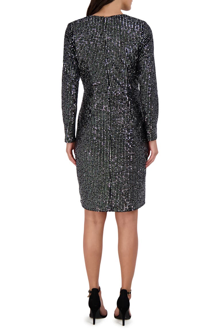 Velvet Sequin Long Sleeve Faux Wrap Dress, Alternate, color, BLK/SILVER