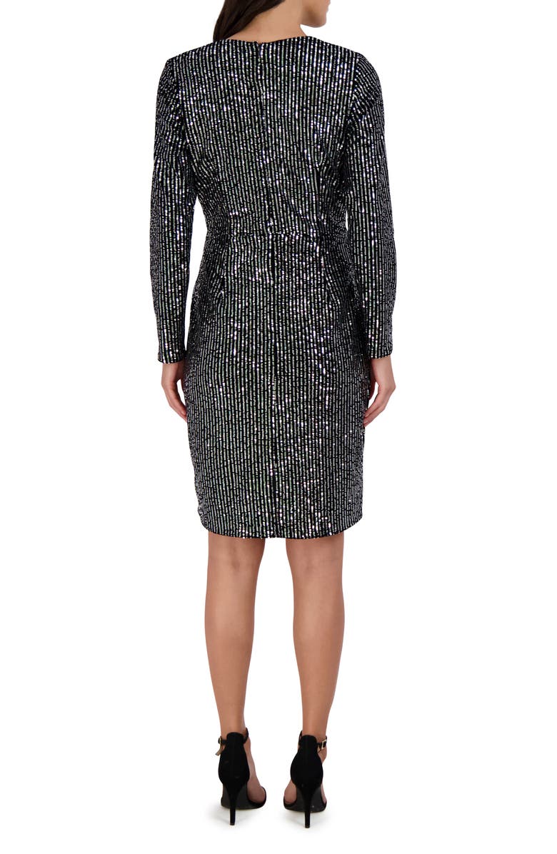 Julia Jordan Velvet Sequin Long Sleeve Faux Wrap Dress, Alternate, color, Blk/Silver